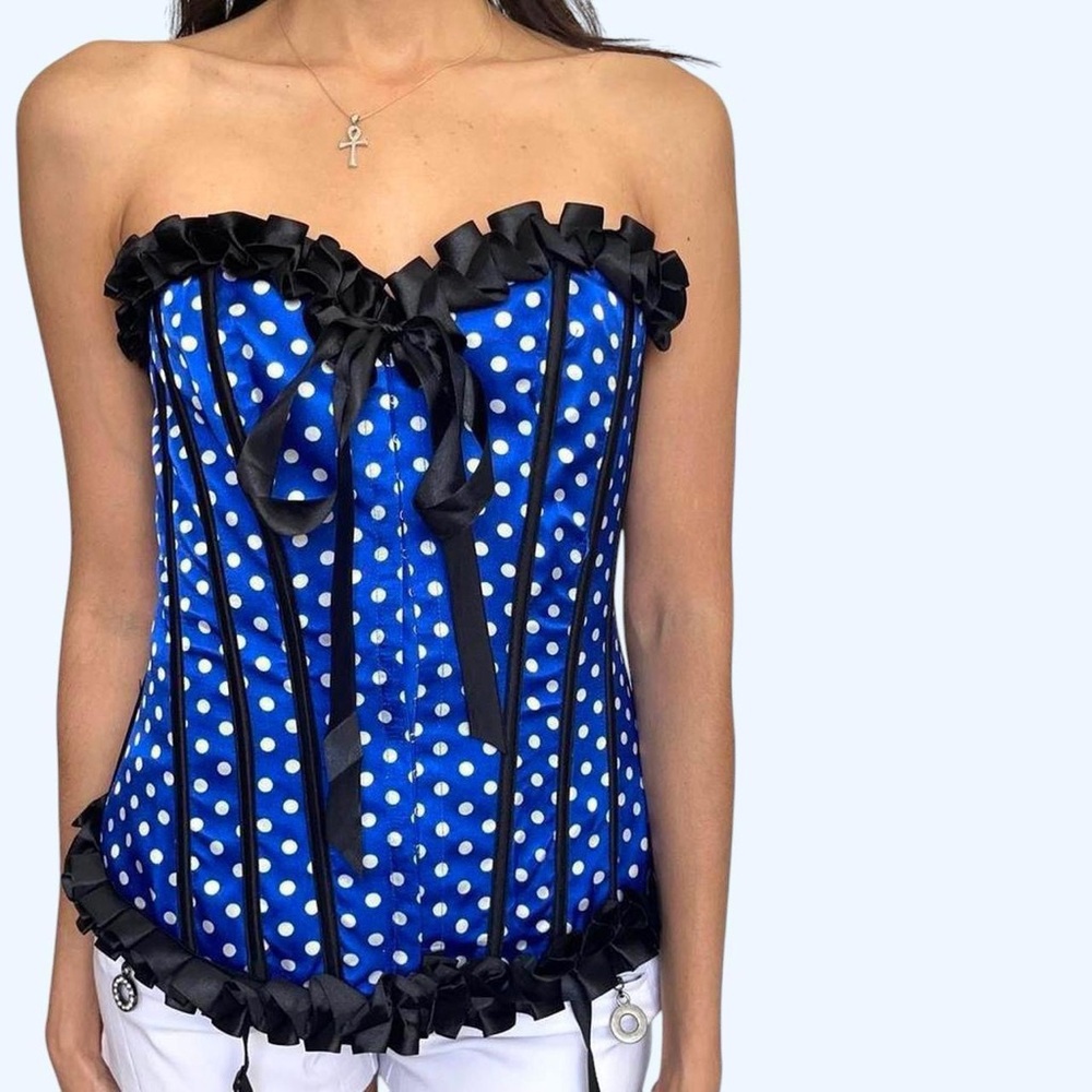 Hearts rob  Y2K Polka Dot Corset Top 💙🖤✨